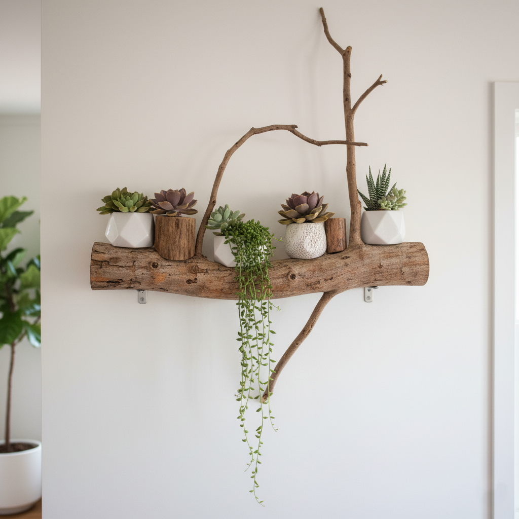 Rustic Branch Wall Shelf without Succulents