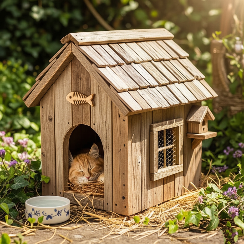 Rustic Wooden Cat House