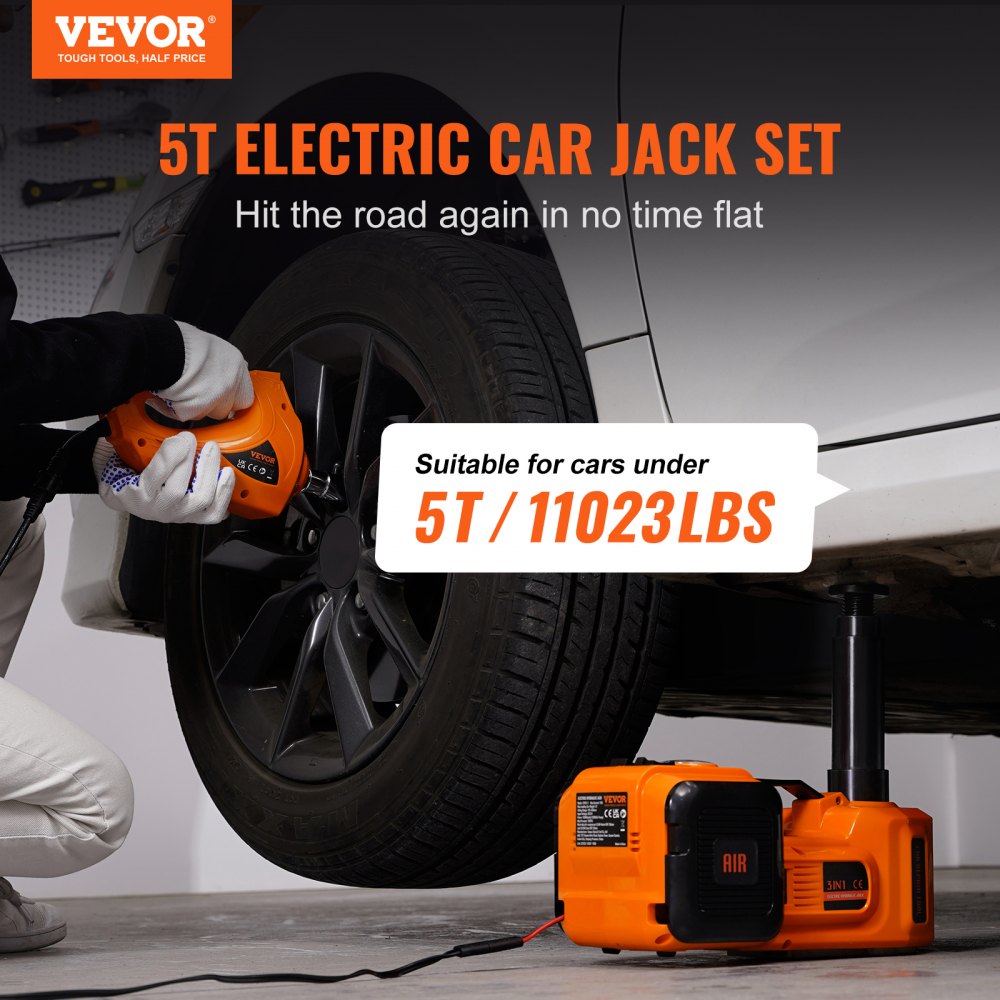 VEVOR Electric Car Jack, 5 Ton/11023 LBS Hydraulic Jack with Electric Impact Wrench