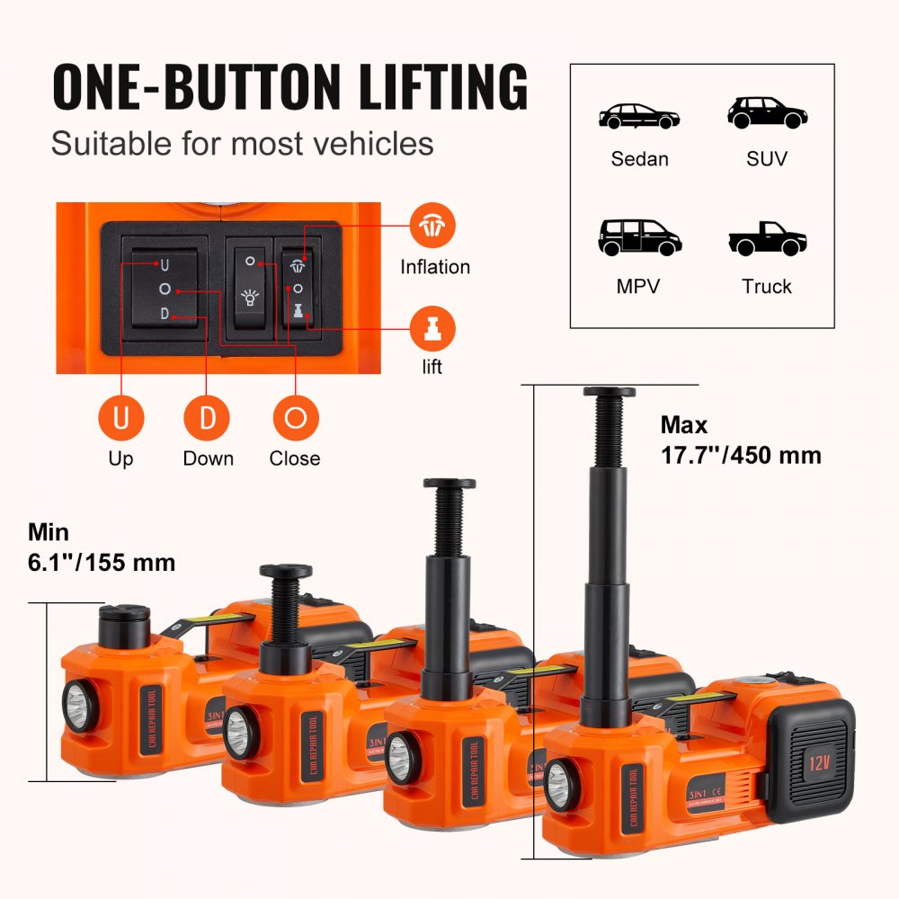 VEVOR Electric Car Jack, 5 Ton/11023 LBS Hydraulic Jack with Electric Impact Wrench