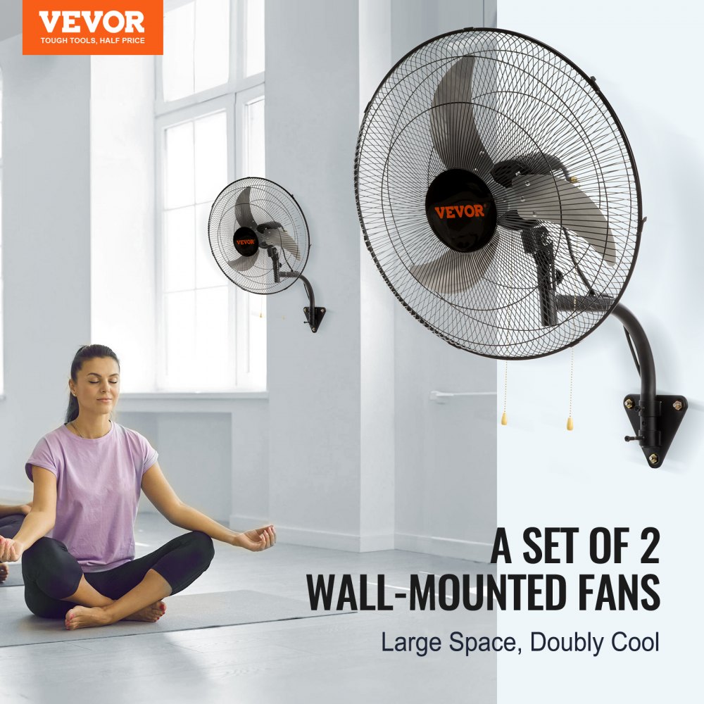 VEVOR Wall Mount Fan, 2 PCS 18 inch Oscillating, 3-speed High Velocity Max. 4000 CFM