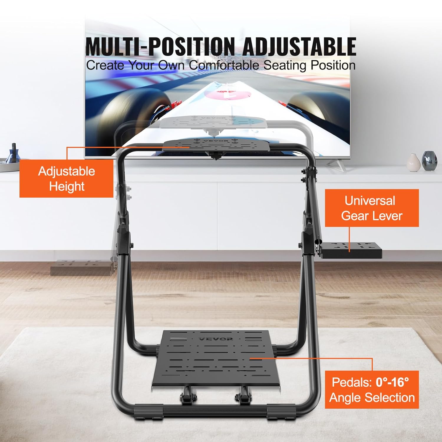 VEVOR Foldable Racing Steering Wheel Stand, Height Adjustable Universal Base Compatible with Logitech & Thrustmaster Racing Wheel and Pedal