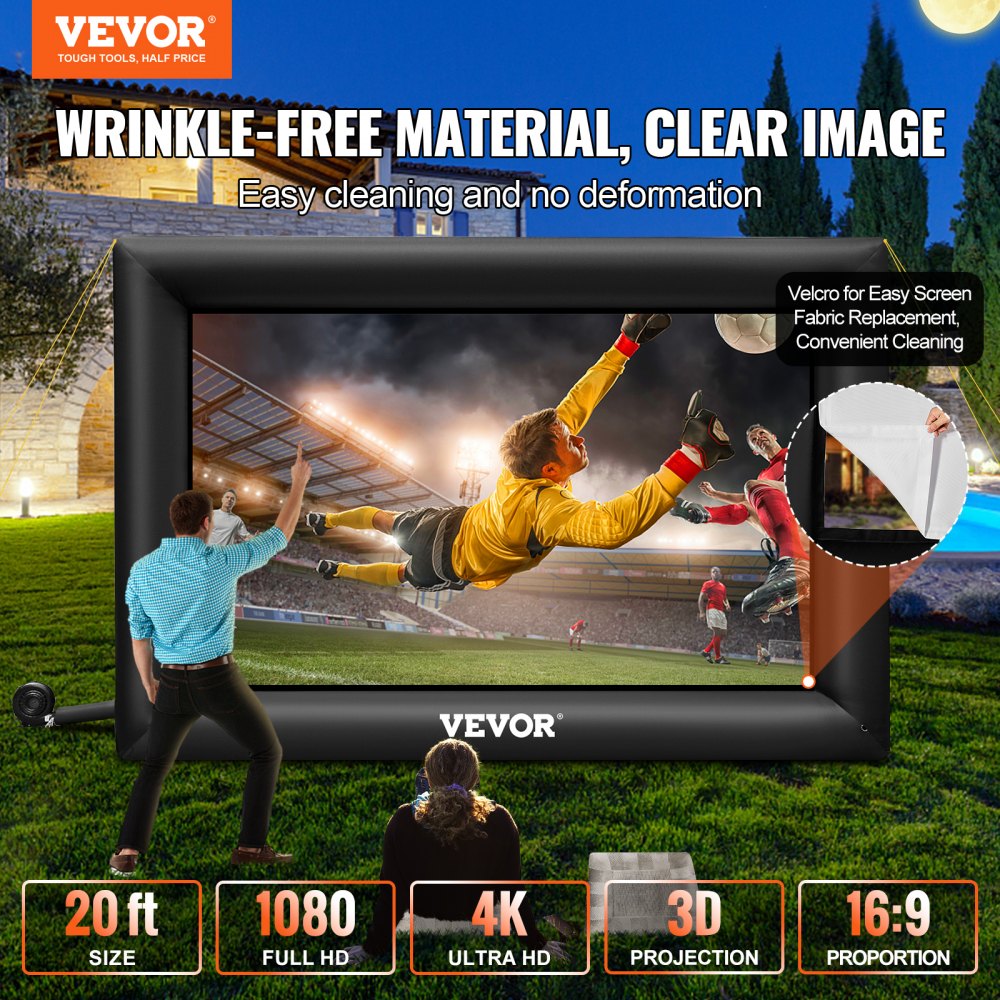 VEVOR Inflatable Movie Screen 20FT （240inch）Inflatable Projector Screen for outside with 350W Air Blower