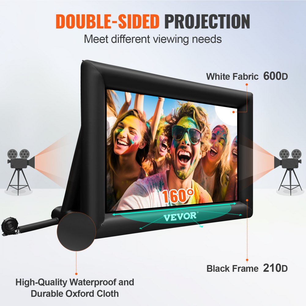 VEVOR Inflatable Movie Screen 20FT （240inch）Inflatable Projector Screen for outside with 350W Air Blower