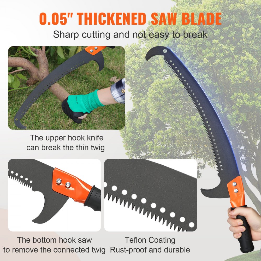 VEVOR Manual Pole Saw, 7.3-27 ft Extendable Tree Pruner, Sharp Steel Blade and Scissors High Branches Trimming