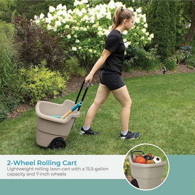 15.5 Gallon Multi-Purpose Rolling Cart for Garden, Yard, Garage, Indoor and Outdoor Use