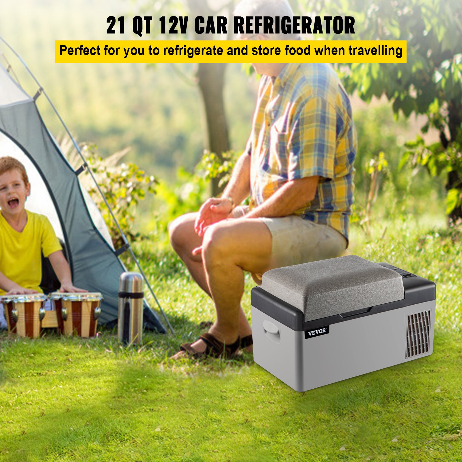 20 L (21 Quart) Portable, Car Refrigerator with 12/24v DC & 110-240v AC for Camping, Travel, Fishing, Outdoor or Home Use