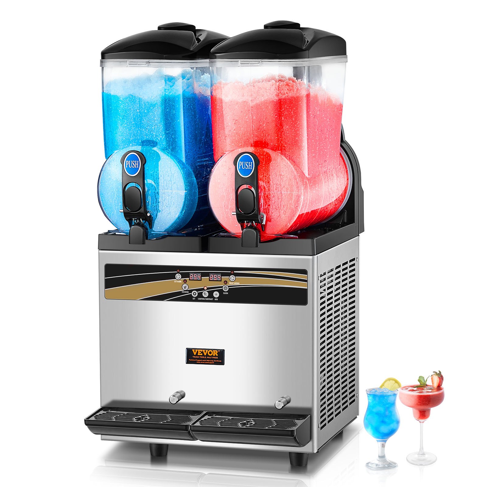 VEVOR Margarita Machine, 15Lx2 Tank Commercial Slushy Machine, Smoothie Frozen Drink Maker for Supermarkets Cafes Restaurants Bars Home Use