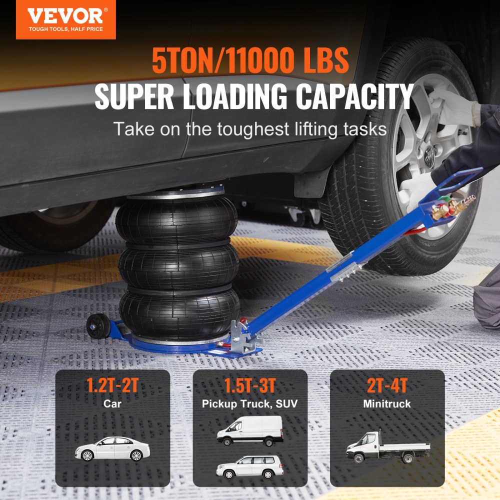 VEVOR Air Jack, 3 Ton/6600 lbs Triple Bag Air Jack, Airbag Jack with Six Steel Pipes, Lift up to 17.7", 3-5 s Fast Lifting Pneumatic Jack, with Adjustable Long Handles for Cars, Garages, Repair 