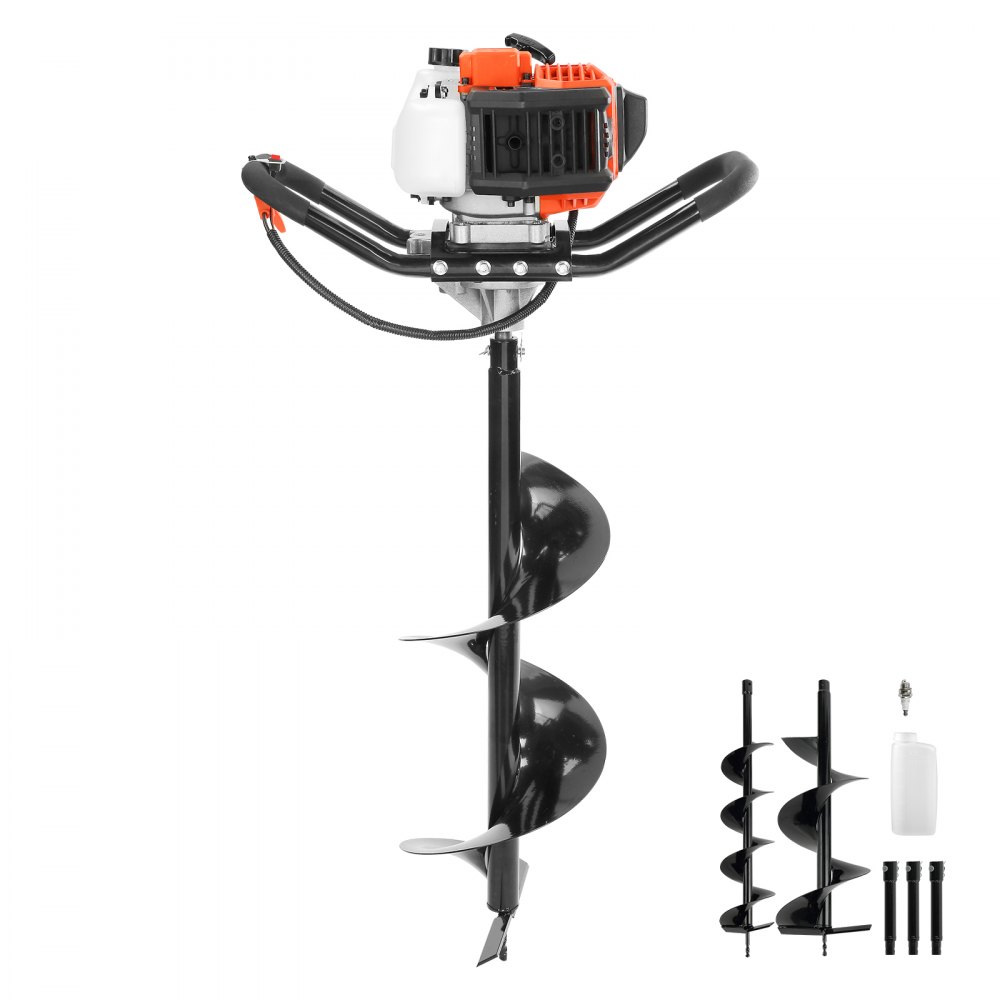 VEVOR Post Hole Digger, 52cc 1450W Auger Post Hole digger, Gas Powered Earth Digger with Two Earth Auger Drill Bit 6" & 10" and 3 Extension Rods, for Farmland, Garden and Plant