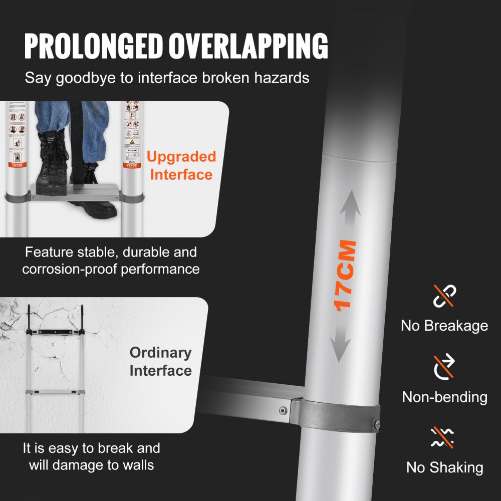 VEVOR Telescoping Ladder, 18.5 FT Aluminum One-button Retraction Collapsible Extension Ladder, 400 LBS Capacity with Non-slip Feet, Portable Multi-purpose Compact Ladder for Home, RV, Loft