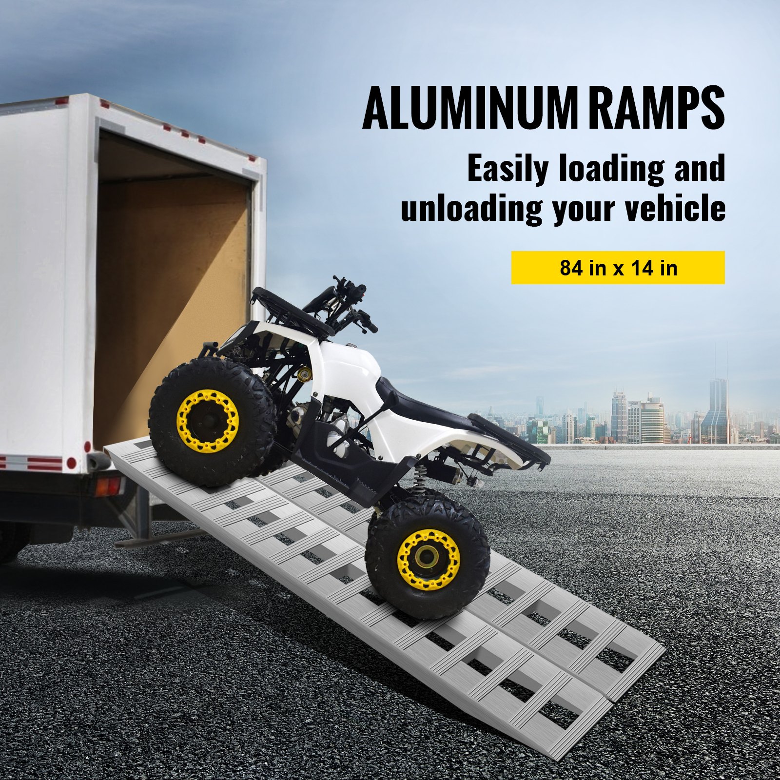 84*14*2.5 Inch Aluminum Ramps 6000LBS Capacity Car Trailer Truck ATV Ramps 1 Pair 2 Ramps