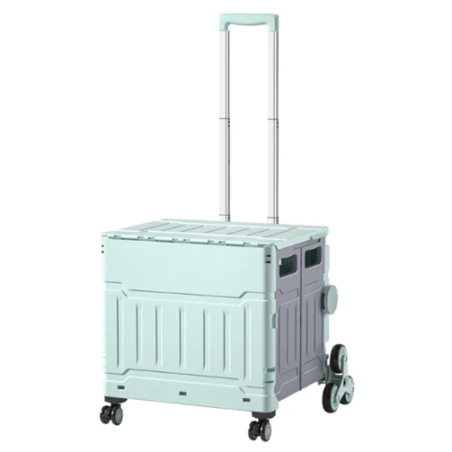 Folding Utility Cart Portable Rolling Crate Handcart Shopping Trolley Collapsible Toolbox with Lid, Basket on 4 Rotate Wheels, for Grocery, Office, Luggage, Outdoor