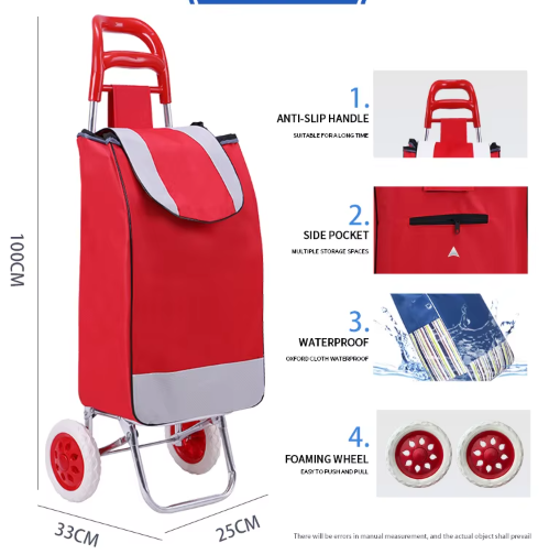 Trolley Dolly Foldable Shopping Cart for Groceries with Wheels and Removable Bag and Rolling Personal Handtruck Standard