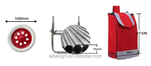 Trolley Dolly Foldable Shopping Cart for Groceries with Wheels and Removable Bag and Rolling Personal Handtruck Standard