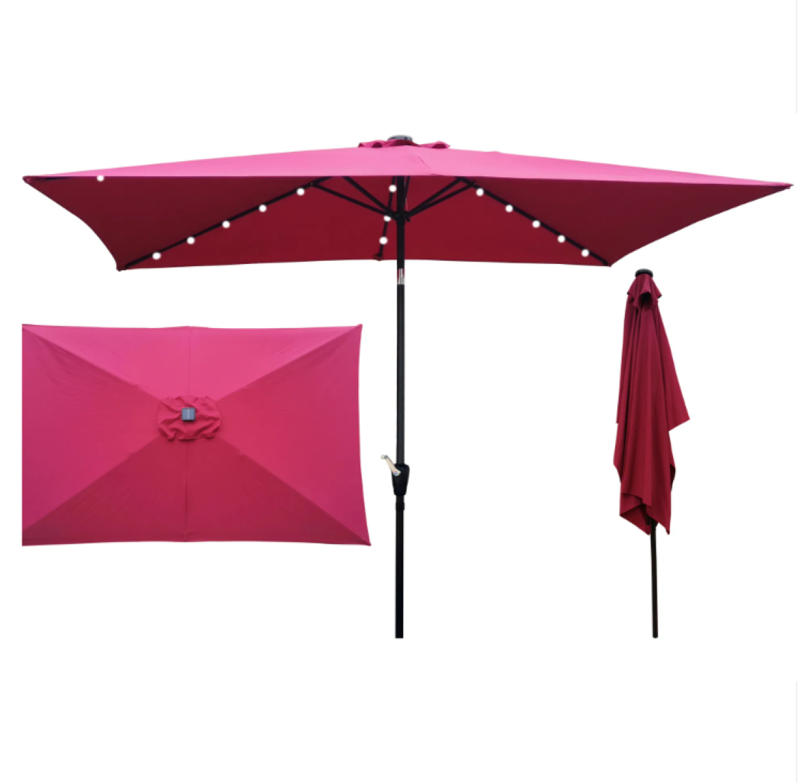 10ft Solar Patio Umbrella - Outdoor Umbrella with Centre Surround Light 24 LED beads, Market Table Umbrella with Tilt & Crank for Pool, Porch, Garden, Deck, Backyard UV Protection