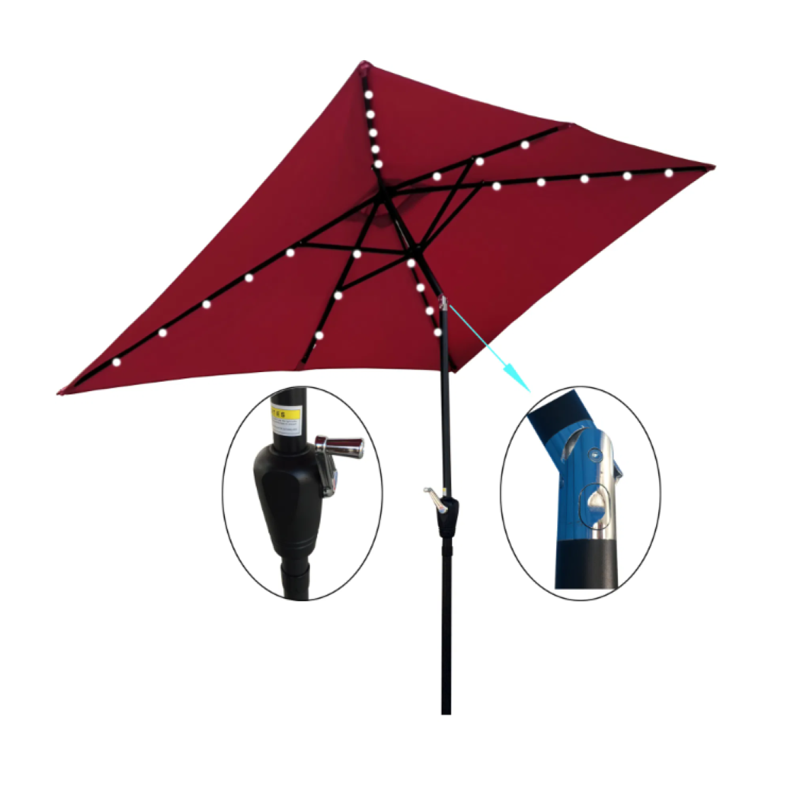 10ft Solar Patio Umbrella - Outdoor Umbrella with Centre Surround Light 24 LED beads, Market Table Umbrella with Tilt & Crank for Pool, Porch, Garden, Deck, Backyard UV Protection