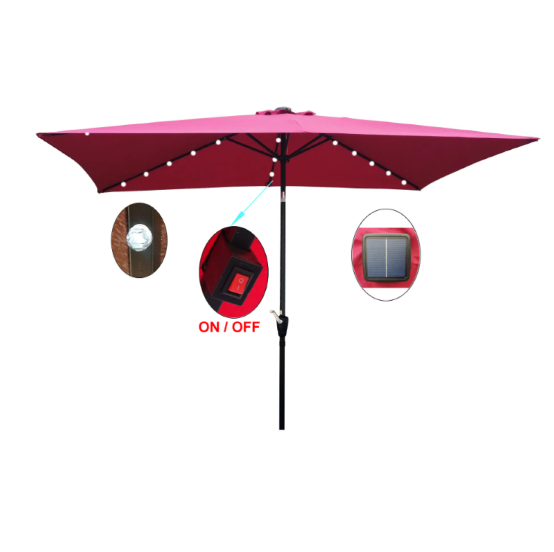 10ft Solar Patio Umbrella - Outdoor Umbrella with Centre Surround Light 24 LED beads, Market Table Umbrella with Tilt & Crank for Pool, Porch, Garden, Deck, Backyard UV Protection