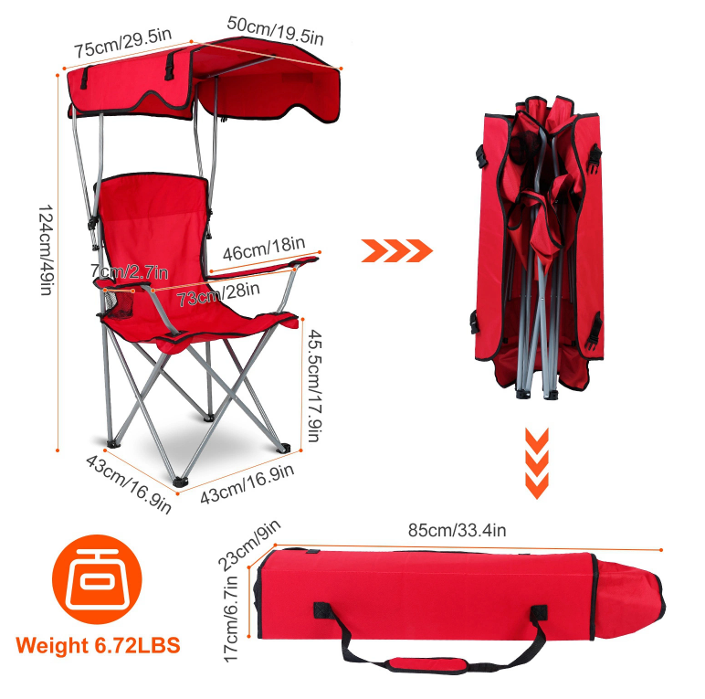 SUPA Portable Camping Chair with Canopy - Folding Chair for Camping, Beach, Picnics, Fishing & Sports