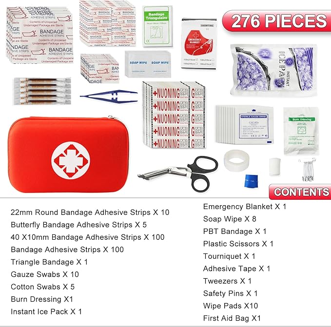 Compact 276 Pieces First Aid Kit Emergency Supplies for Home, Car, Camping Hiking, School, Outdoor