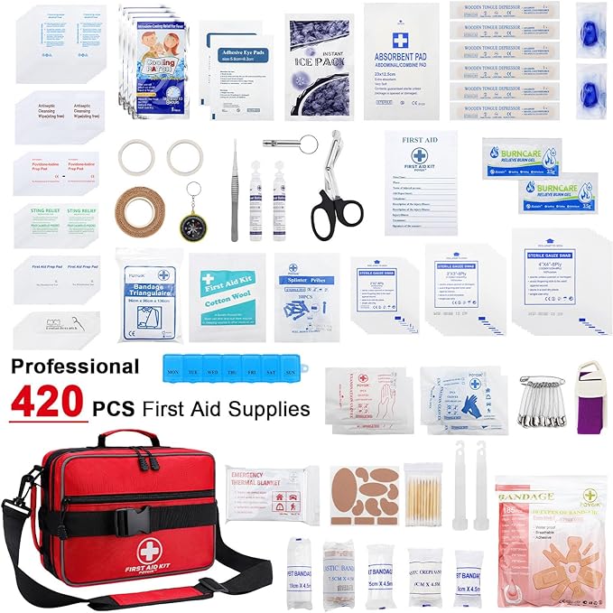 Premium 420 Pieces Large First Aid Kit for Home, Car, Travel, Camping, Truck, Hiking, Sports, Office, Vehicle & Outdoor Emergencies