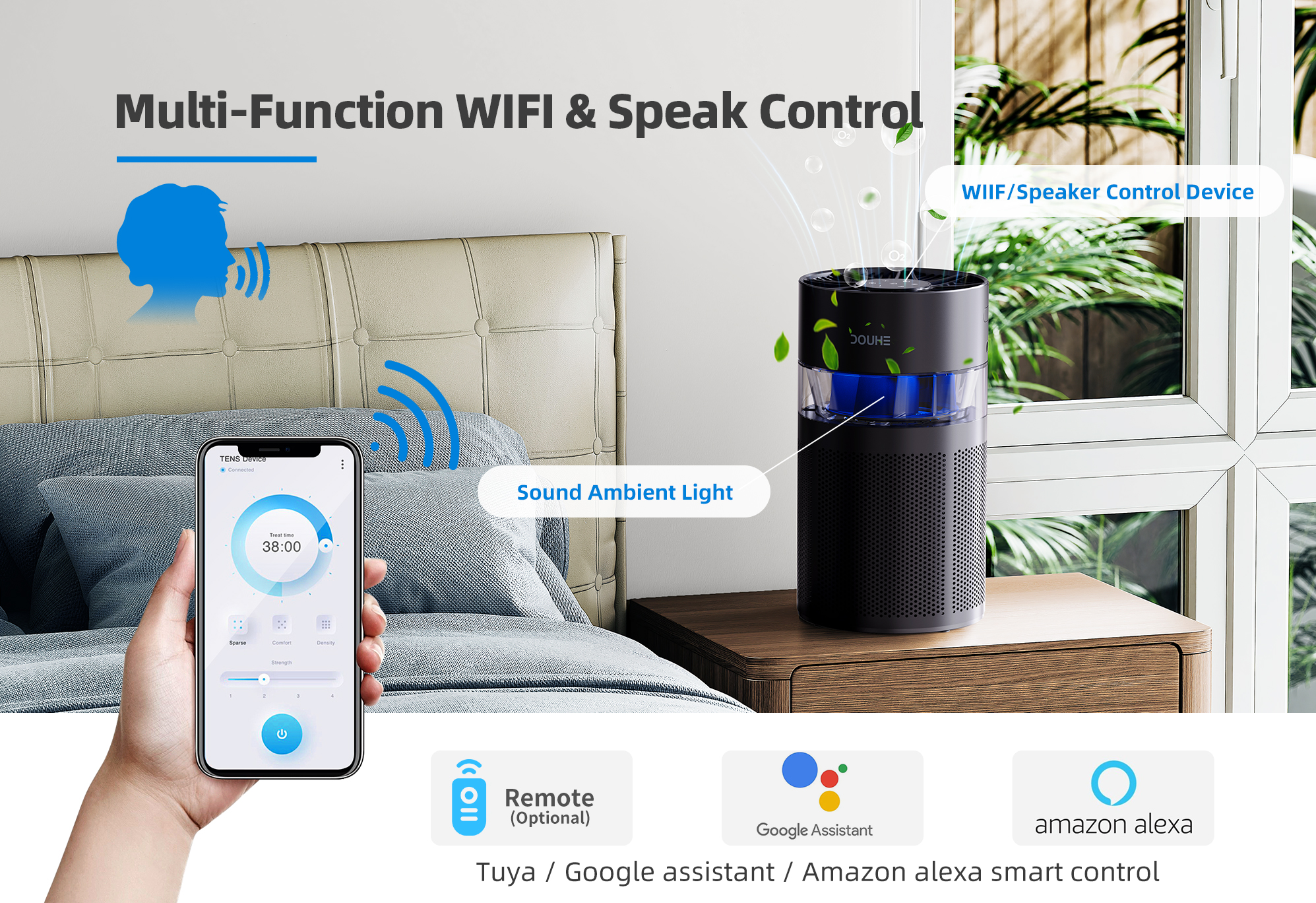 SUPA 4-in-1 Air Purifier with HEPA HE13 Filter, Bluetooth Speaker, Ambient Lighting, Diffuser