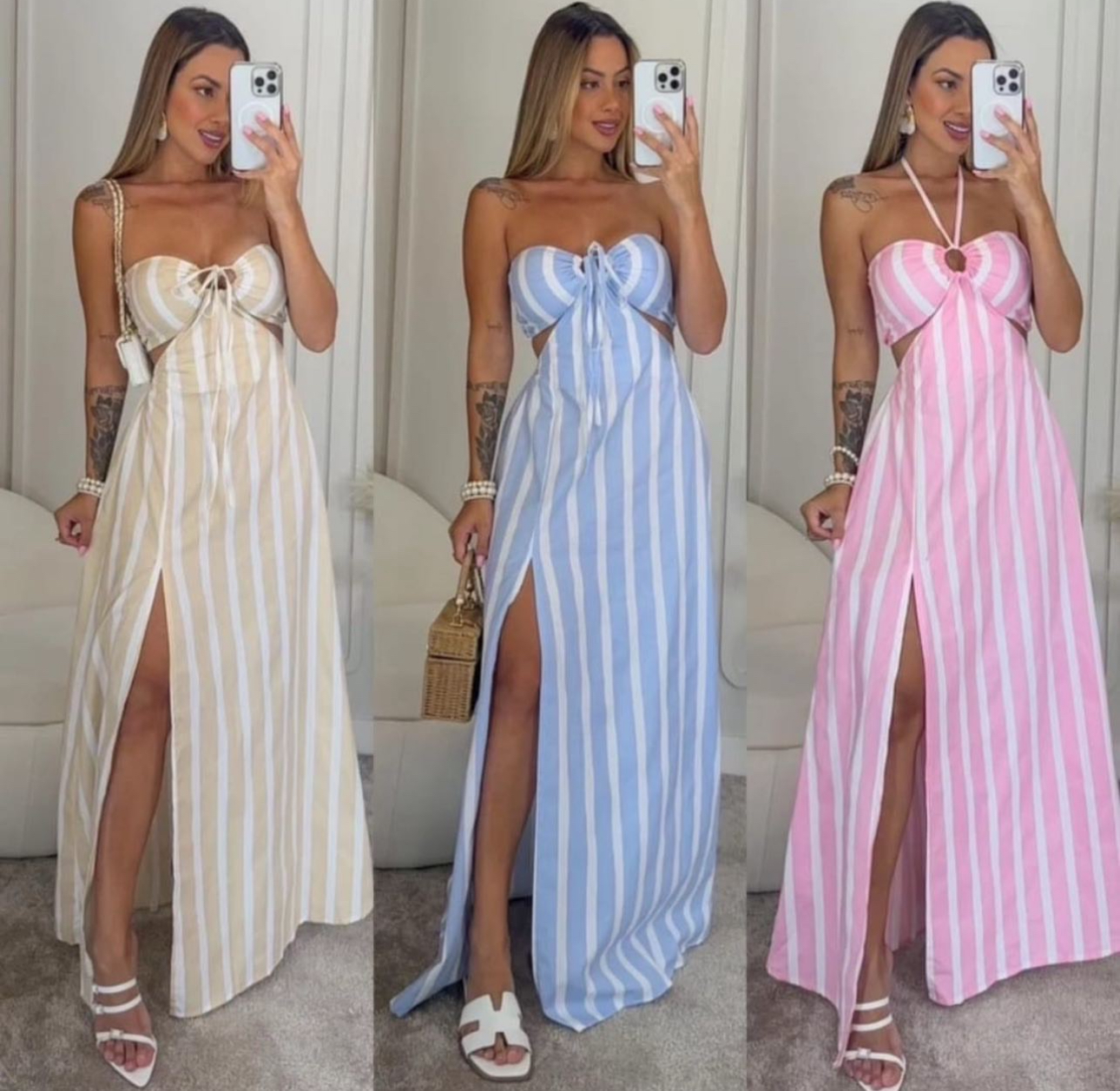 Vestido longo listrado