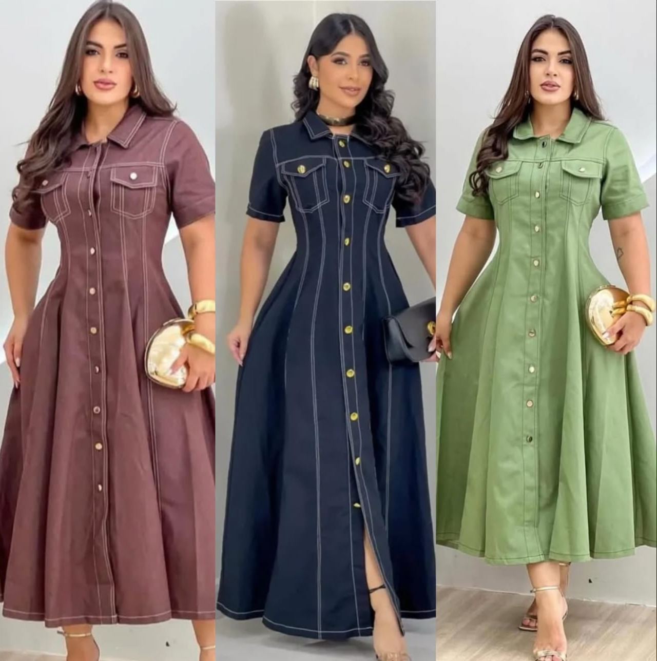 Vestido longo chemise feminino