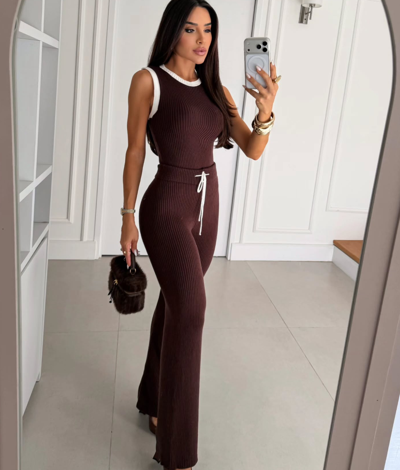 Conjunto Feminino Canelado Marrom