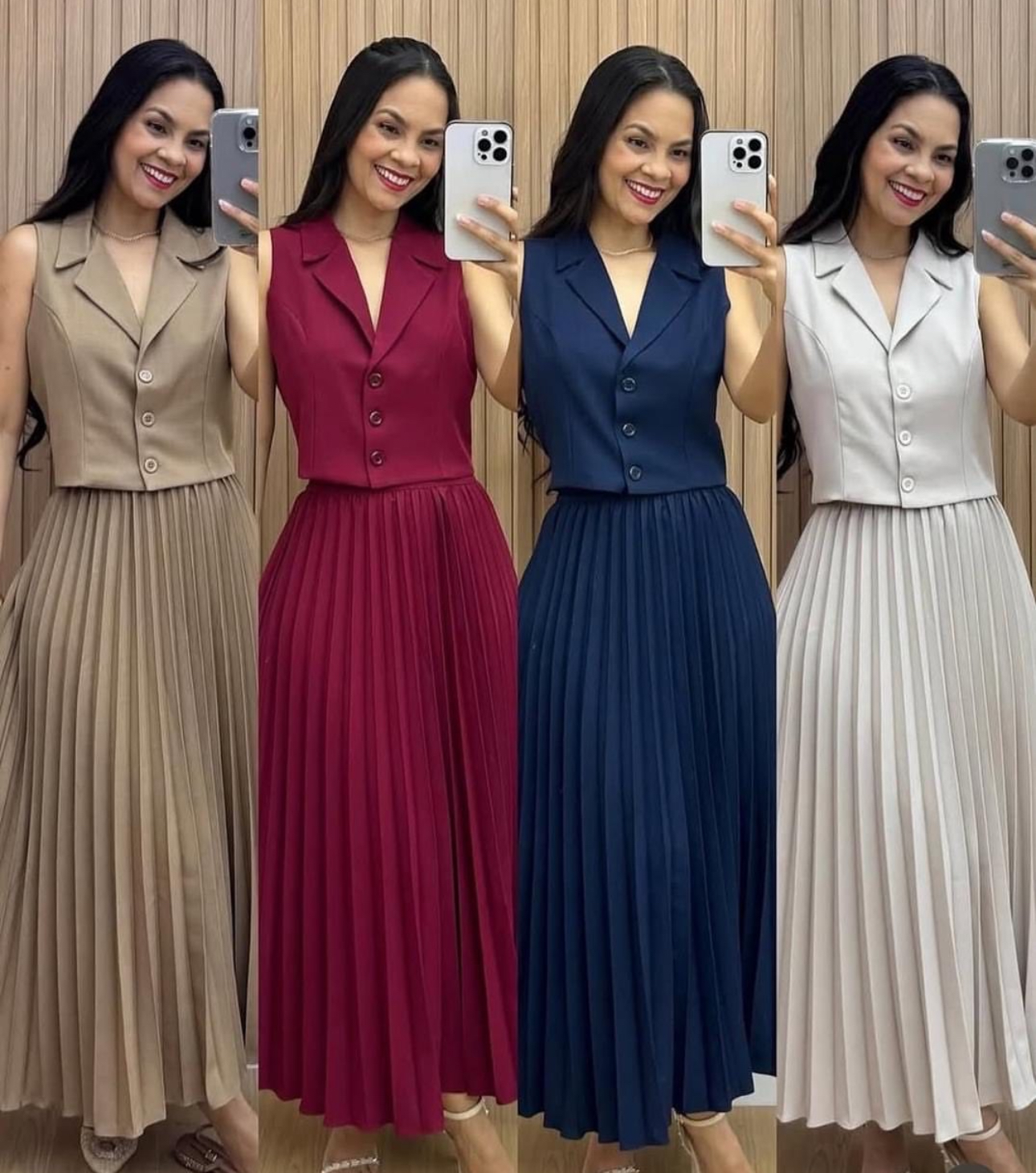 Conjunto social plissado feminino