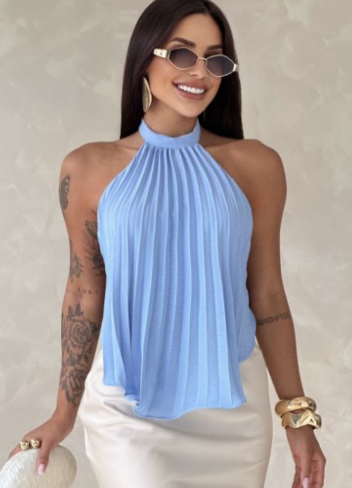Blusa plissada azul
