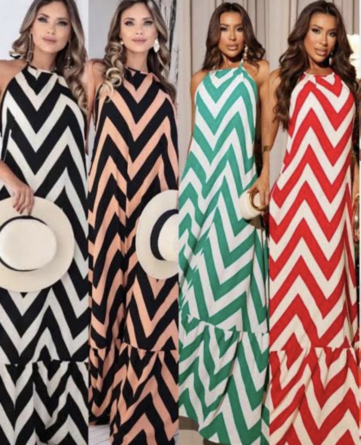 Vestido Longo Estampado Zig Zag