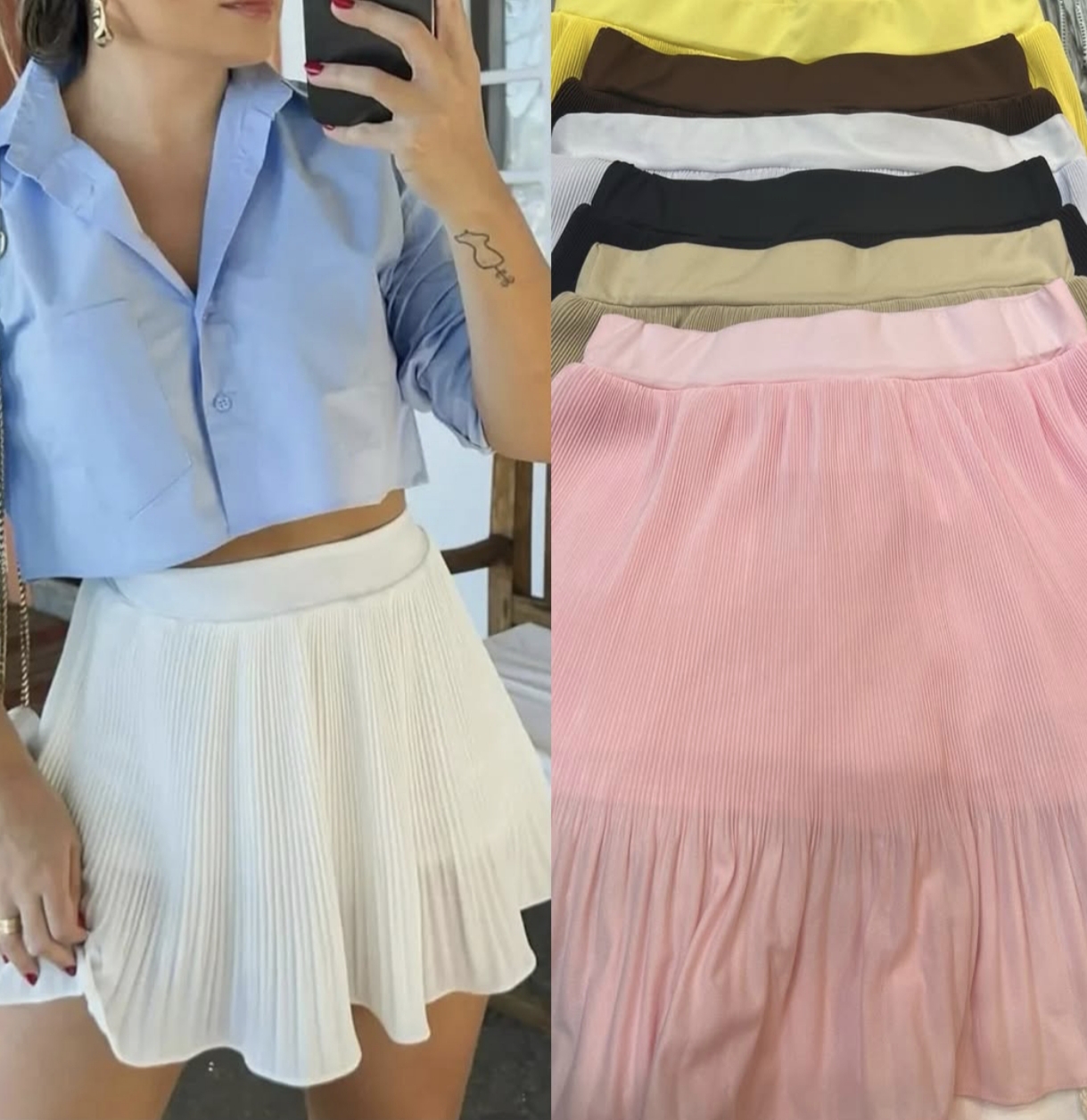 Saia Plissada Curta Feminina