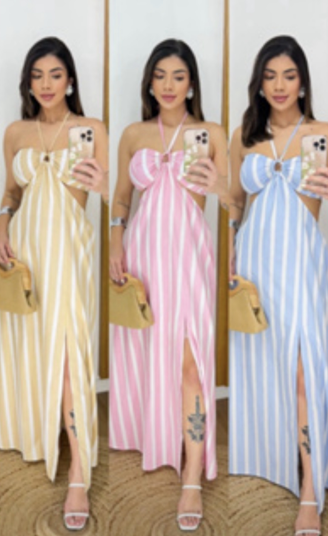 Vestido longo listrado