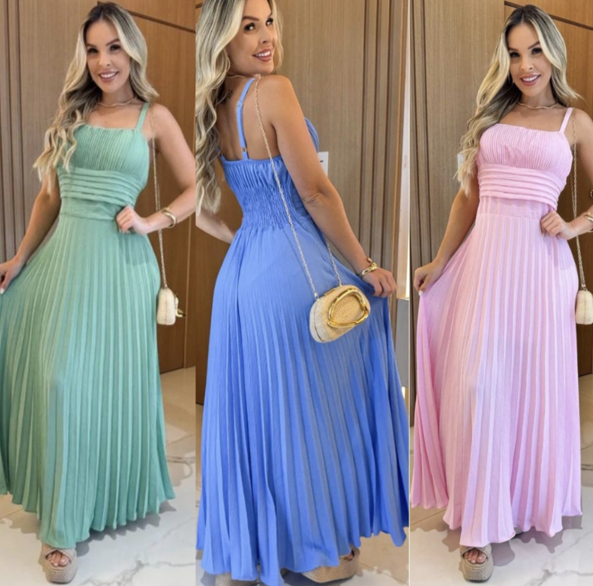 Vestido longo plissado