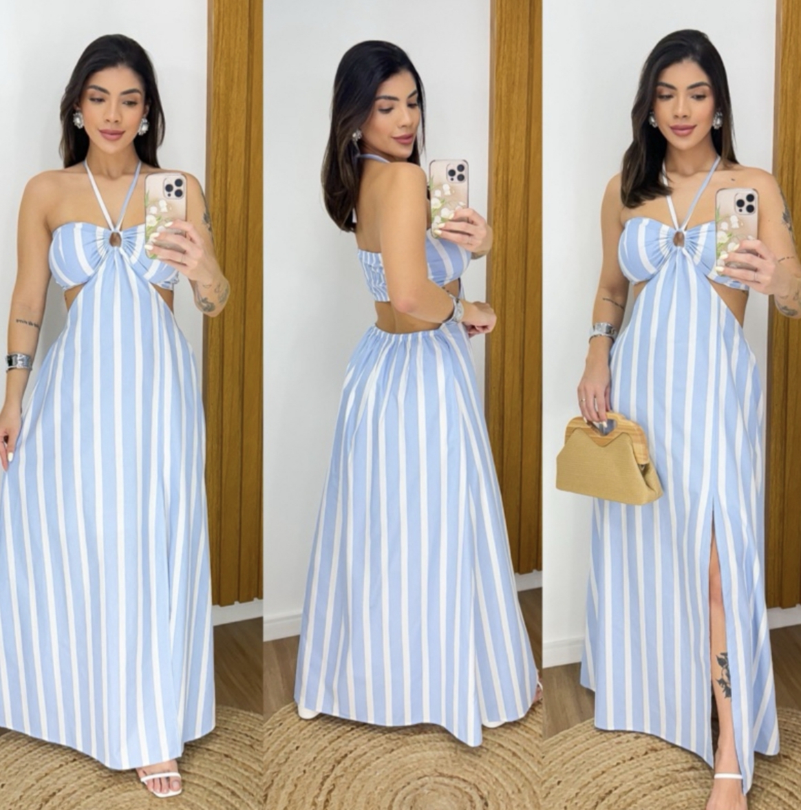 Vestido longo listrado