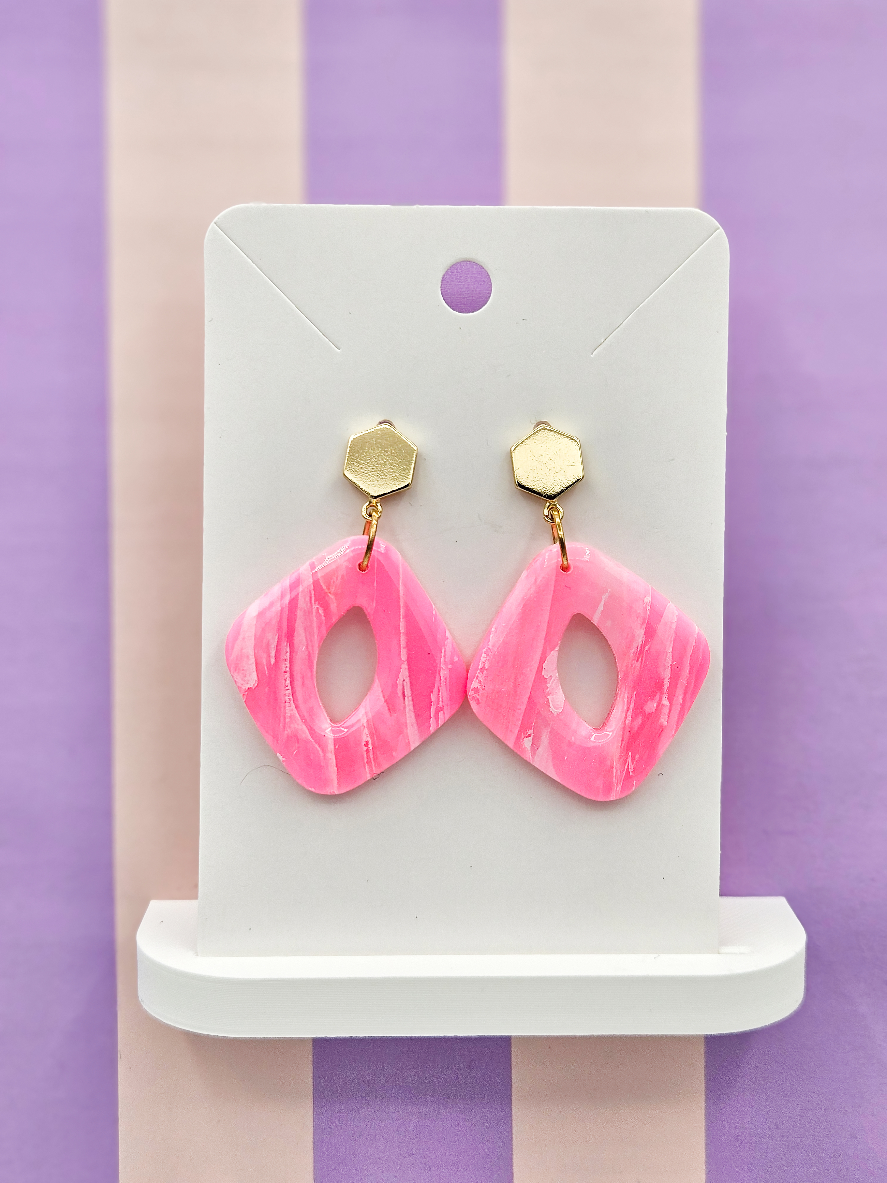 Polymeerklei oorbellen - Transparant roze marmer