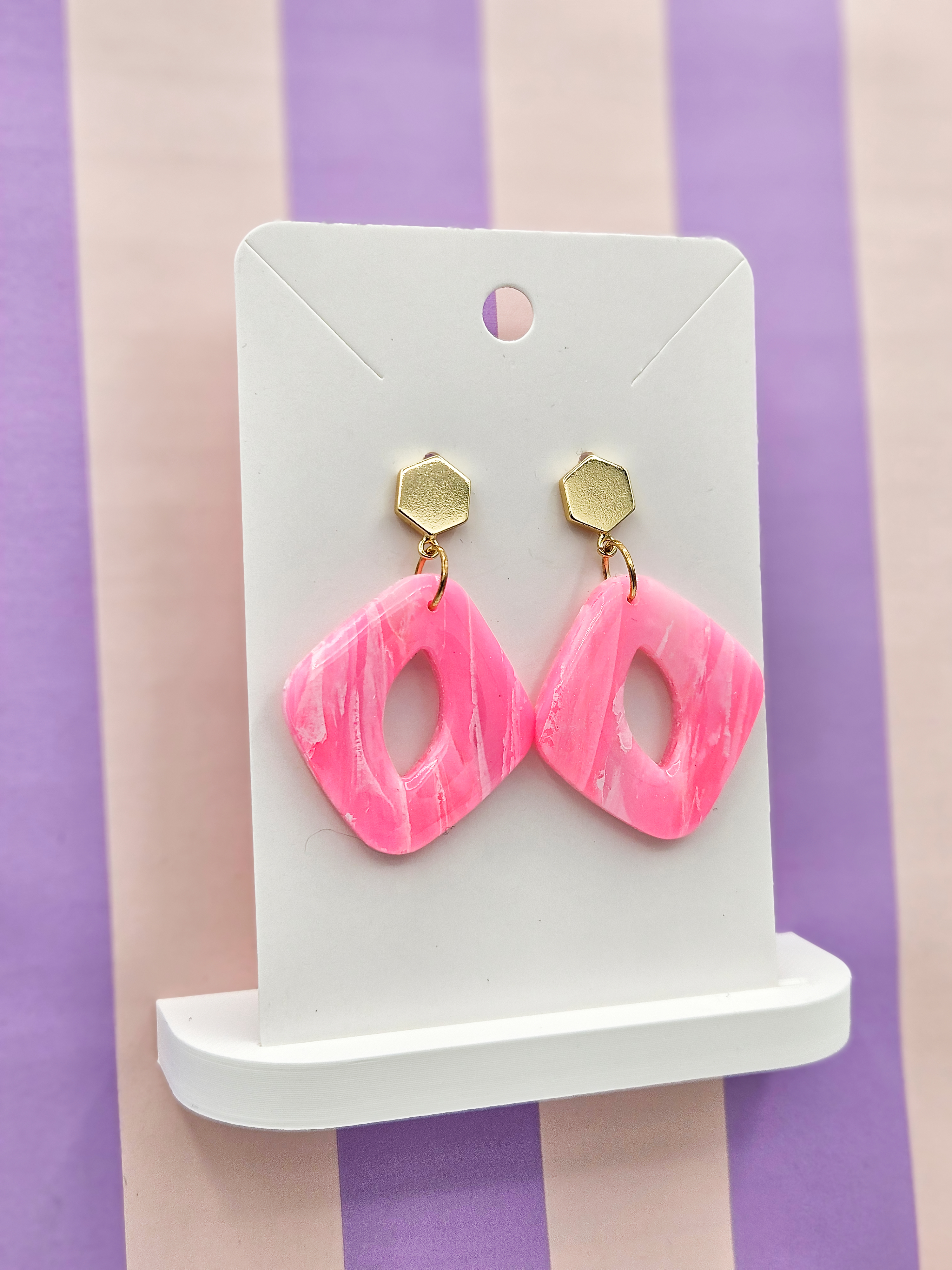 Polymeerklei oorbellen - Transparant roze marmer