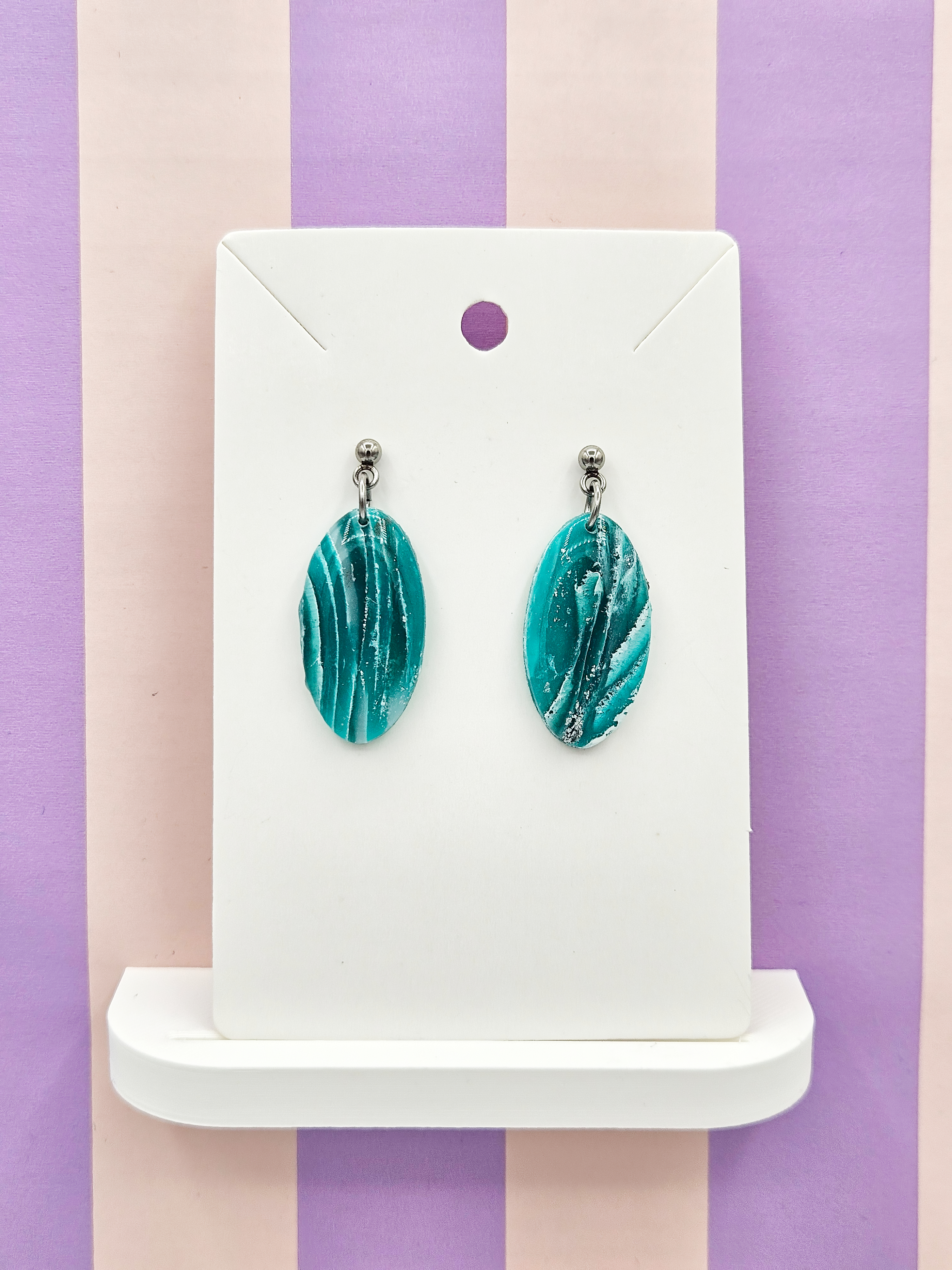 Polymeerklei oorbellen - Marmer mint