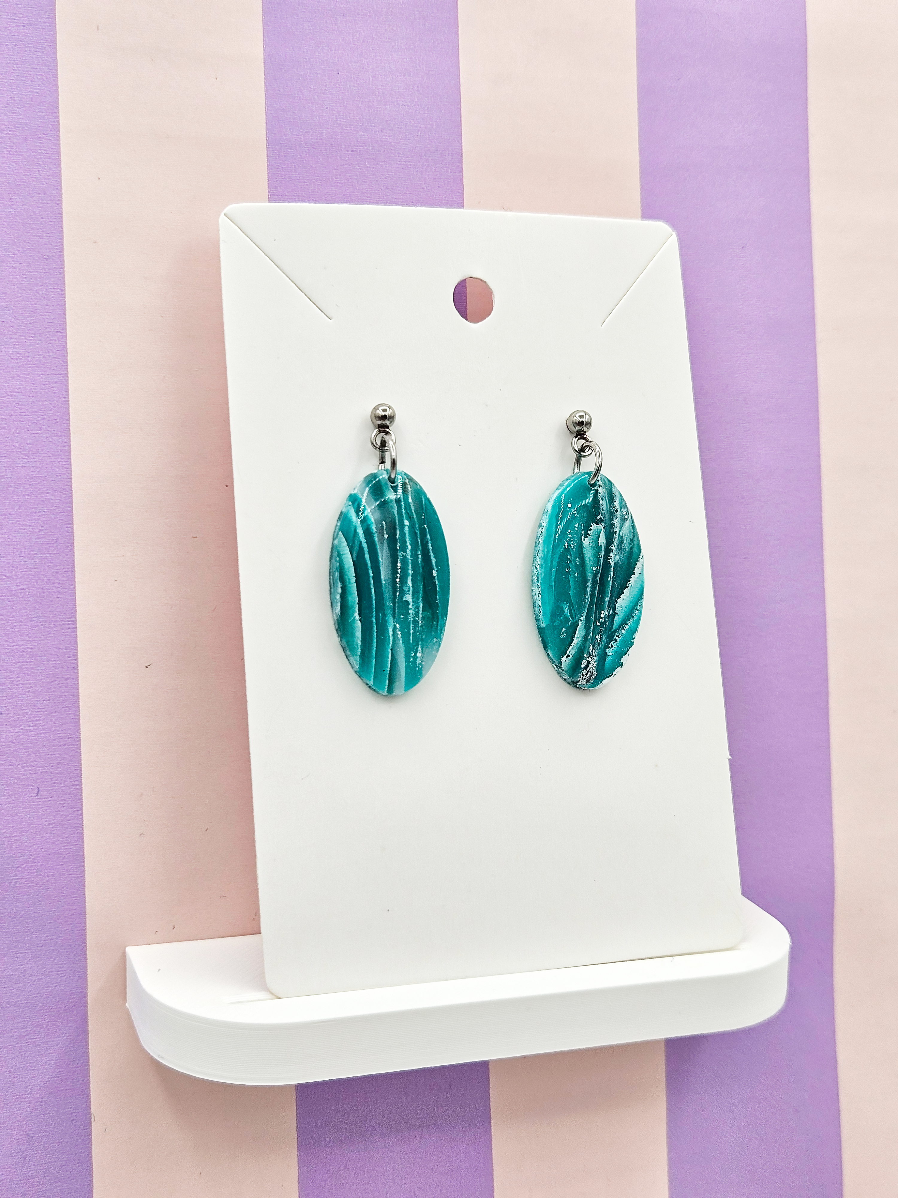 Polymeerklei oorbellen - Marmer mint