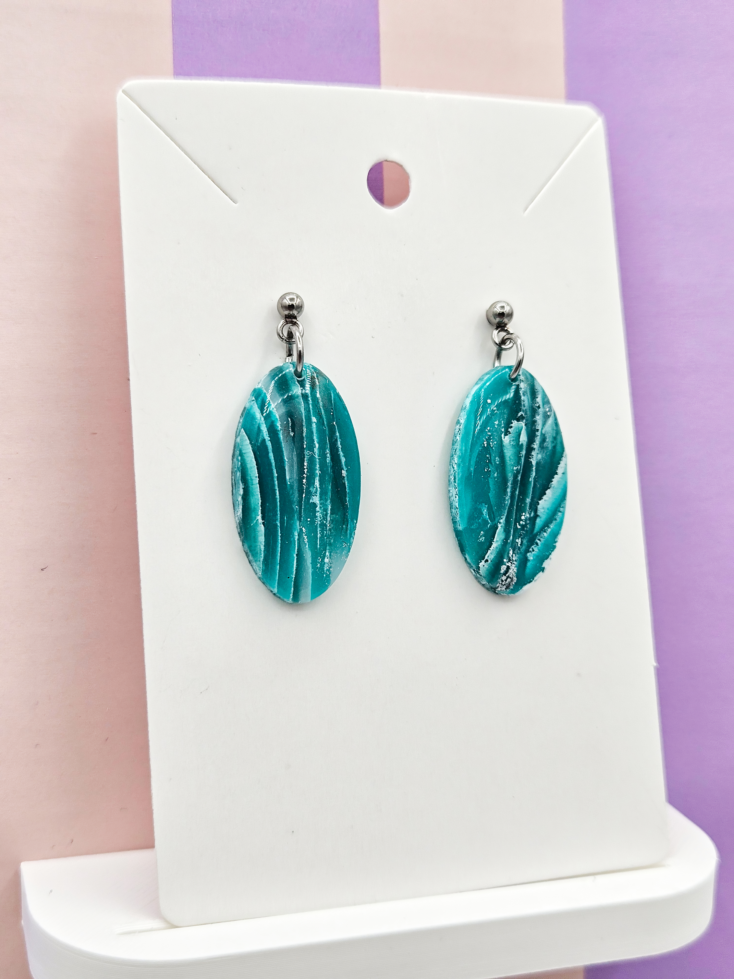 Polymeerklei oorbellen - Marmer mint