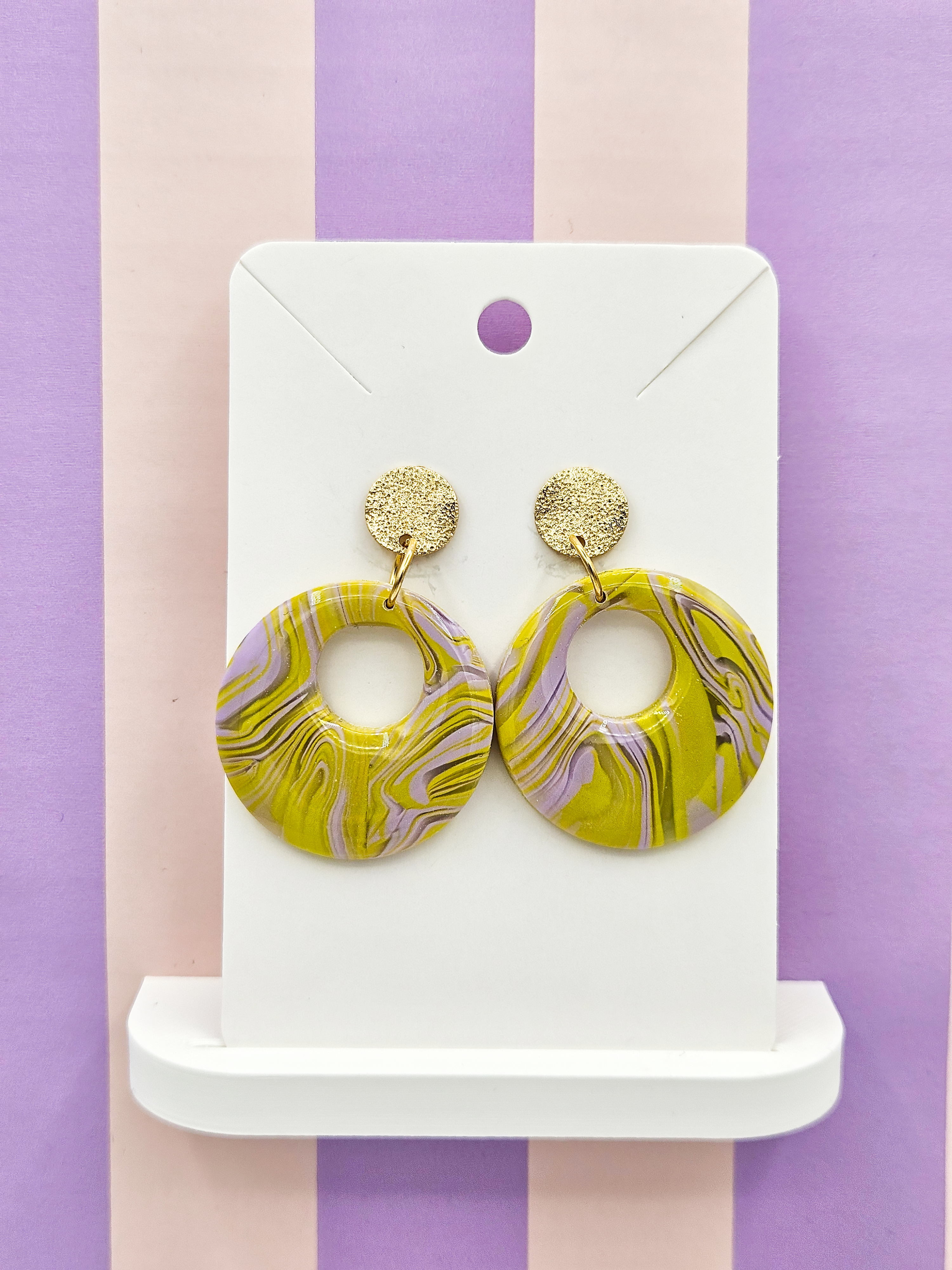 Polymeerklei oorbellen - Groen met lila
