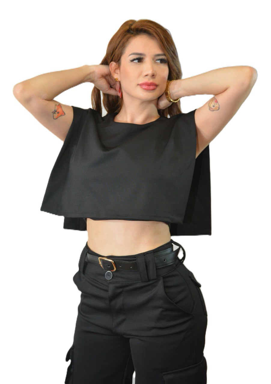 Set Pantalón Cargo Negro con Camisa y Faja