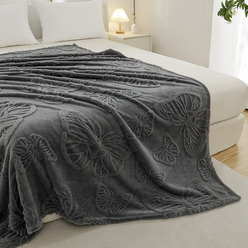 3D Butterfly Jacquard Shaggy Sherpa Fleece Blanket 300gsm Single Layer Lightweight Cozy Fleece Blanket