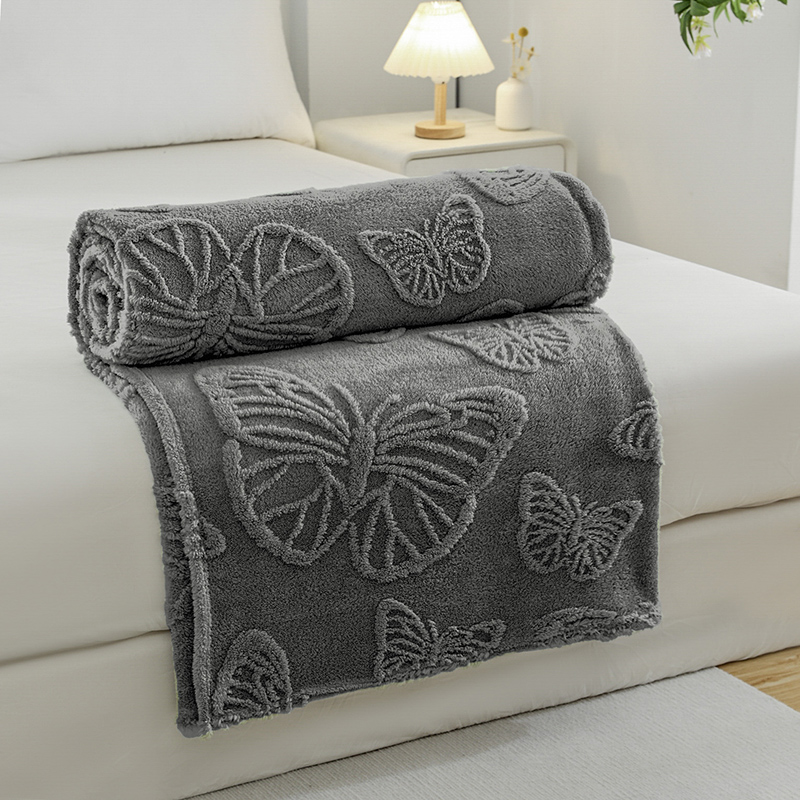 3D Butterfly Jacquard Shaggy Sherpa Fleece Blanket 300gsm Single Layer Lightweight Cozy Fleece Blanket