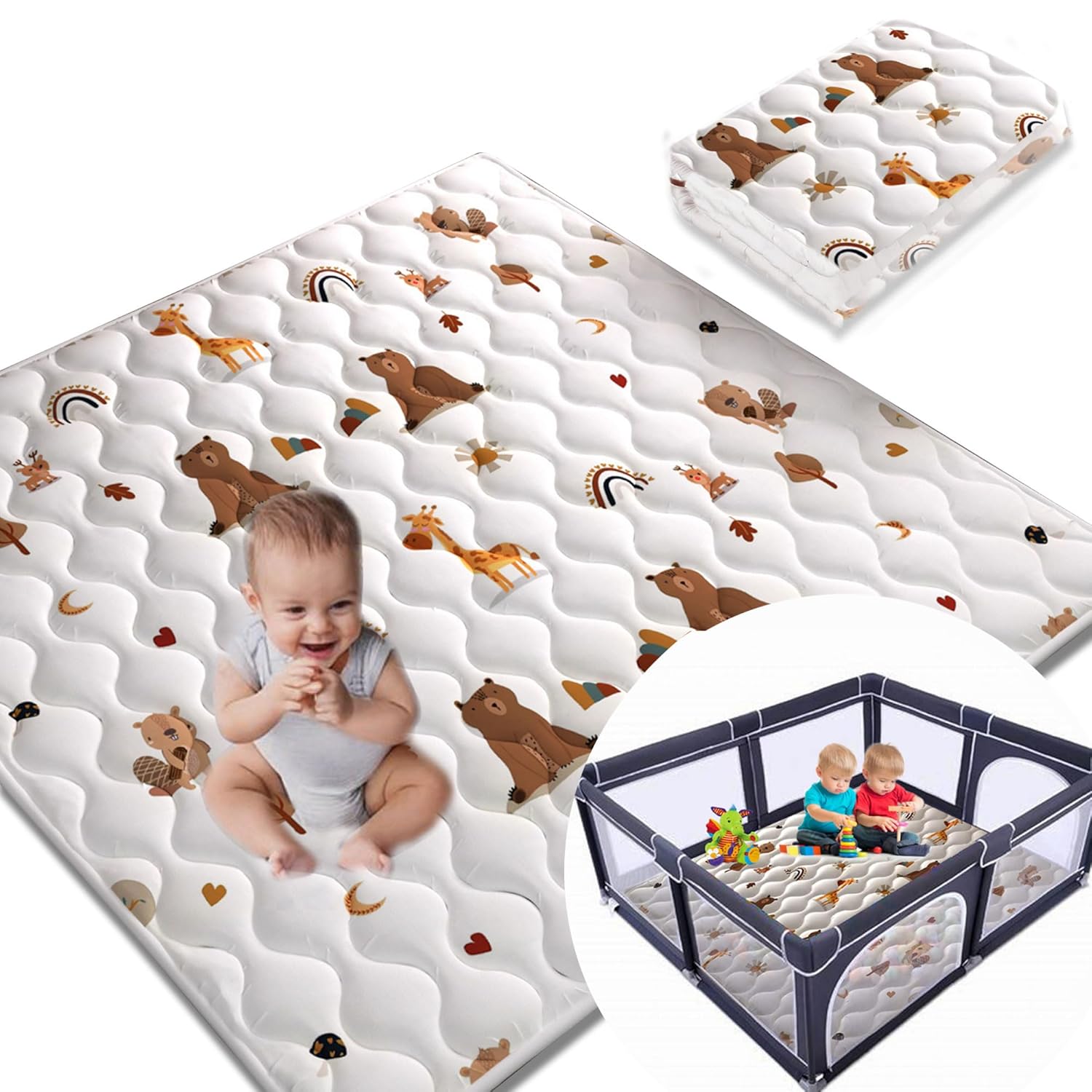 430gsm Portable Quilted Cushioned Baby Play Mat Foldable Washable Nonslip Crawling Playen Mat for Floor 