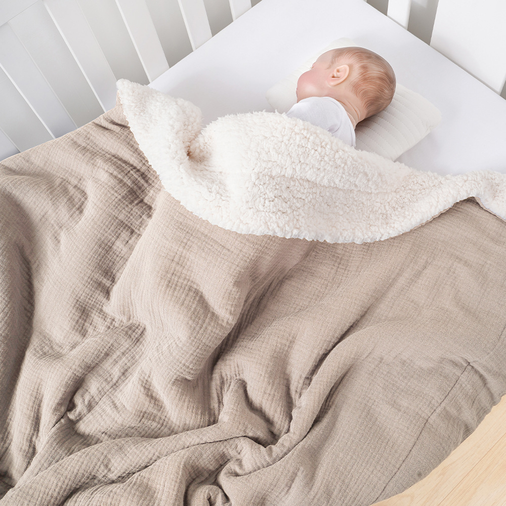 Premium CPC Certified Organic Cotton Crinkle Sherpa Winter Baby Blanket