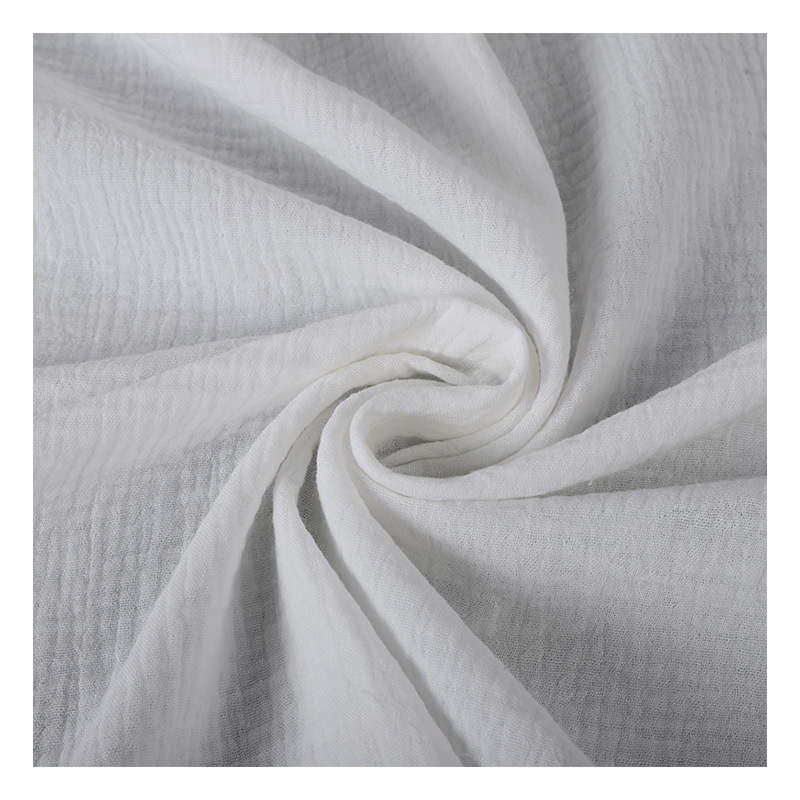 White Two Layers Cotton Wrinkle Gauze Fabric 