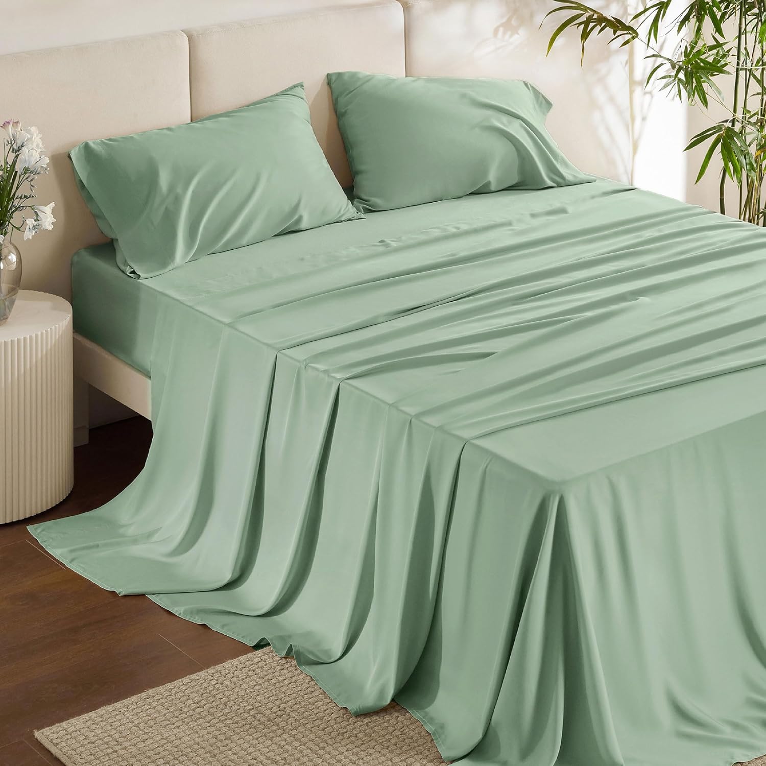 FizoHome 100% Bamboo Viscose 4 pieces Deep Pocket Cooling Bed Sheet Set