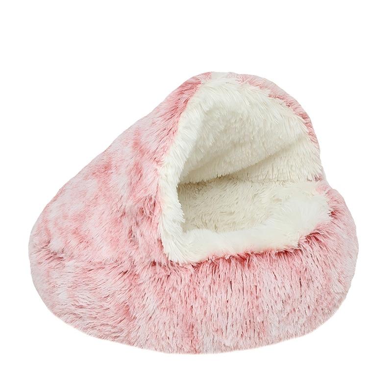 Round Fluffy Cave Hooded Pet Bed Calming Anti-Anxiety Design